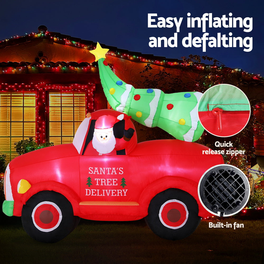 Jingle Jollys Christmas Inflatable Santa Truck 1.6M Height LED Decorations Illuminated-4