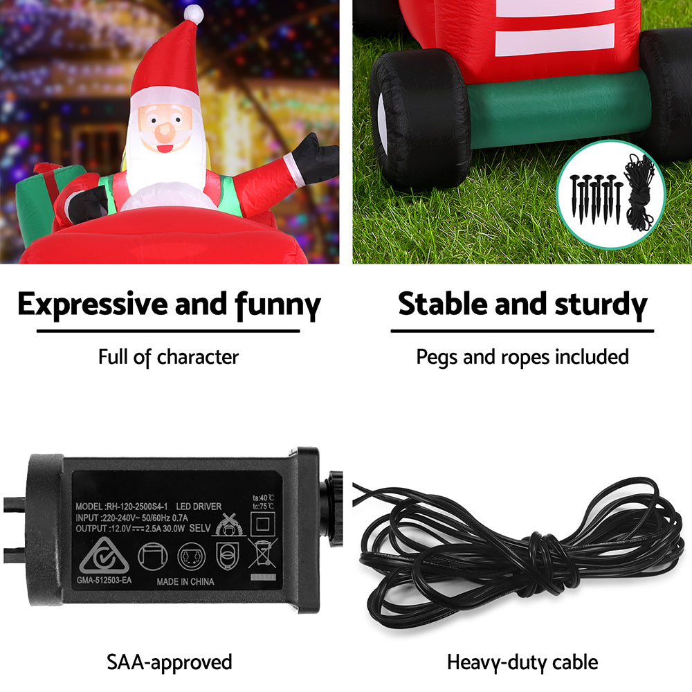 Jingle Jollys Christmas Inflatable Santa Truck 2.6M Length LED Decorations Illuminated-5