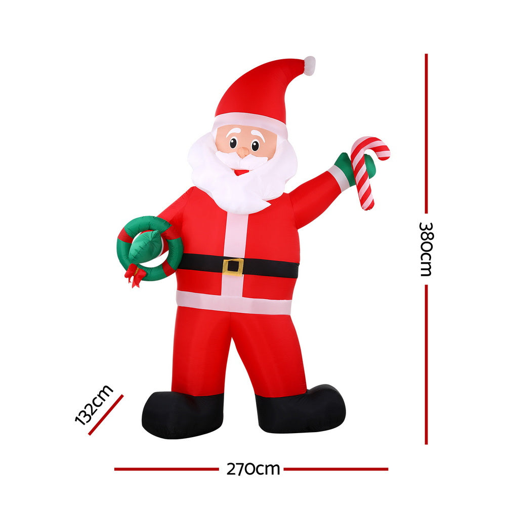 Jingle Jollys Christmas Inflatable Giant Santa 3.8M Height LED Illuminated Decorations-1