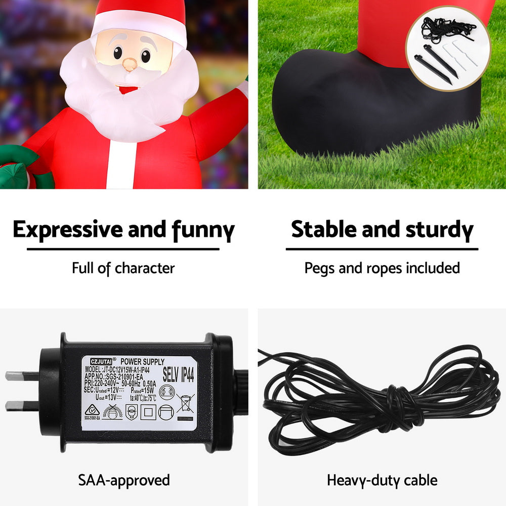Jingle Jollys Christmas Inflatable Giant Santa 3.8M Height LED Illuminated Decorations-5