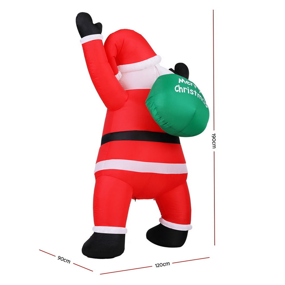 Jingle Jollys Christmas Inflatable Santa Climbing LED Illuminated Decorations 1.9M-2