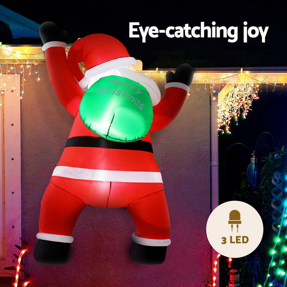 Jingle Jollys Christmas Inflatable Santa Climbing LED Illuminated Decorations 1.9M-3