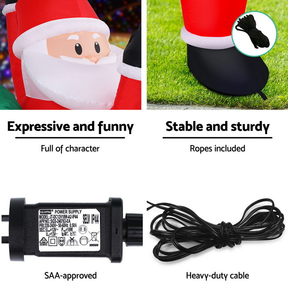 Jingle Jollys Christmas Inflatable Santa Climbing LED Illuminated Decorations 1.9M-5