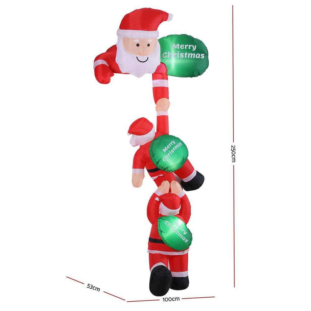 Jingle Jollys Christmas Inflatable Climbing Santa 2.5M Height LED Decorations Illuminated-1