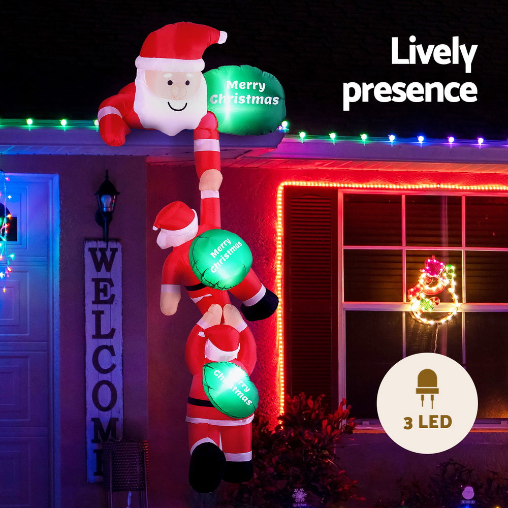 Jingle Jollys Christmas Inflatable Climbing Santa 2.5M Height LED Decorations Illuminated-3