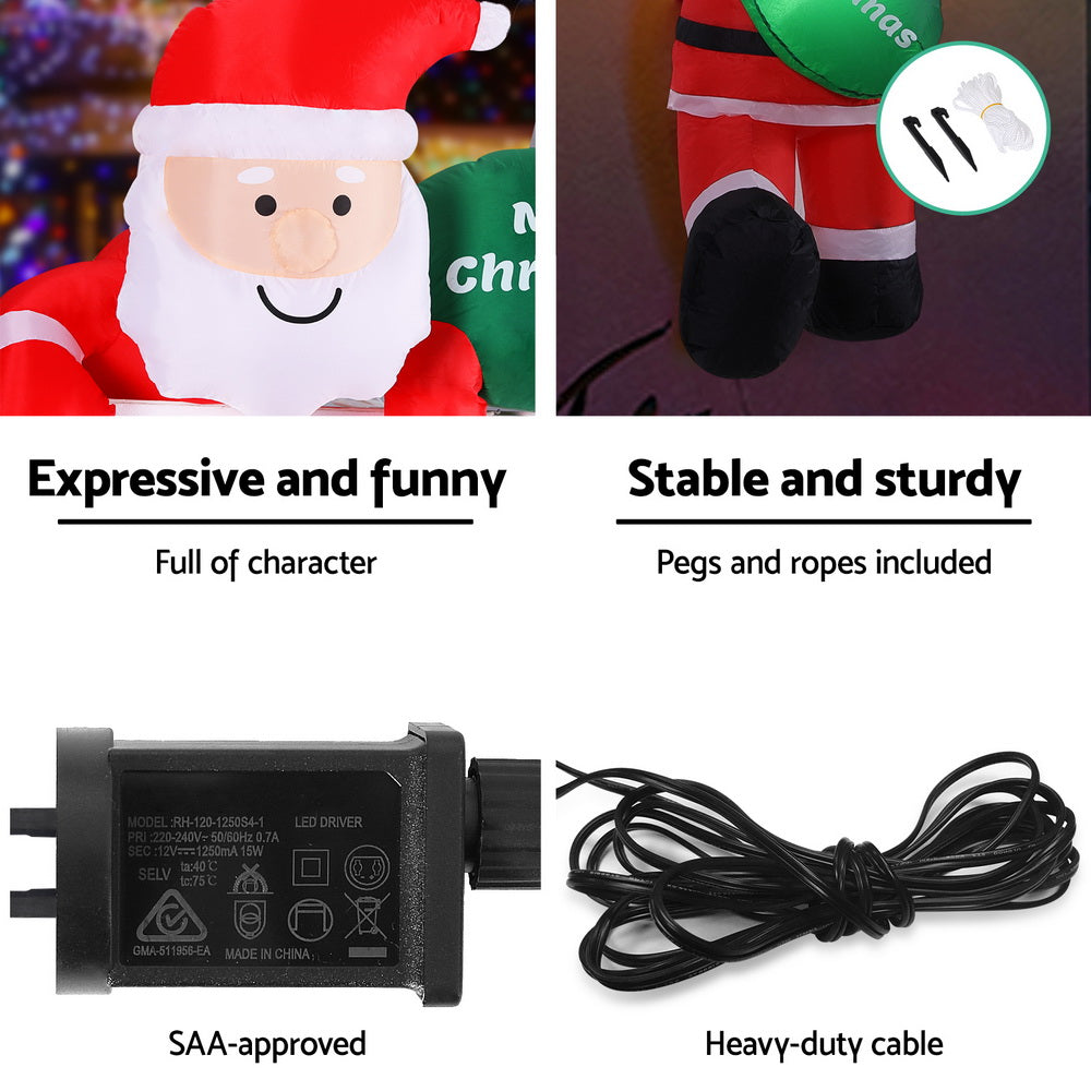 Jingle Jollys Christmas Inflatable Climbing Santa 2.5M Height LED Decorations Illuminated-5