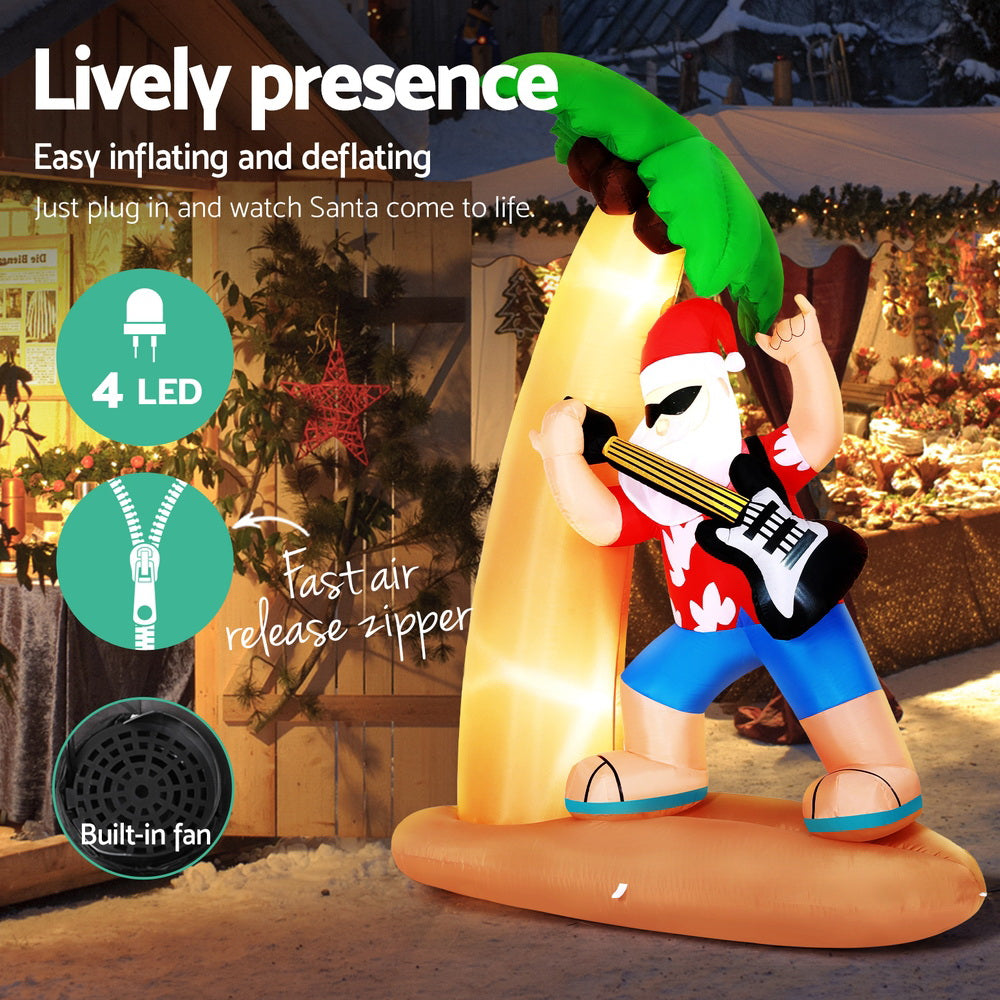 Jingle Jollys Christmas Inflatable Santa Guitar 2.1M Led Illuminated Decorations-3