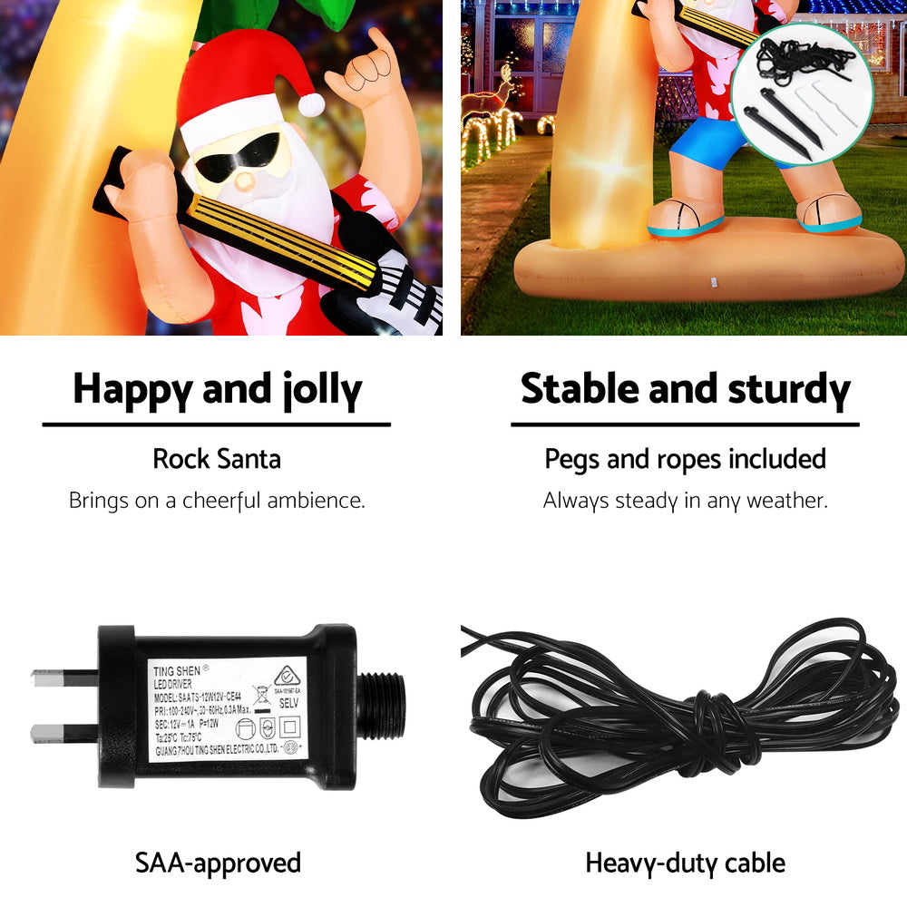 Jingle Jollys Christmas Inflatable Santa Guitar 2.1M Led Illuminated Decorations-5