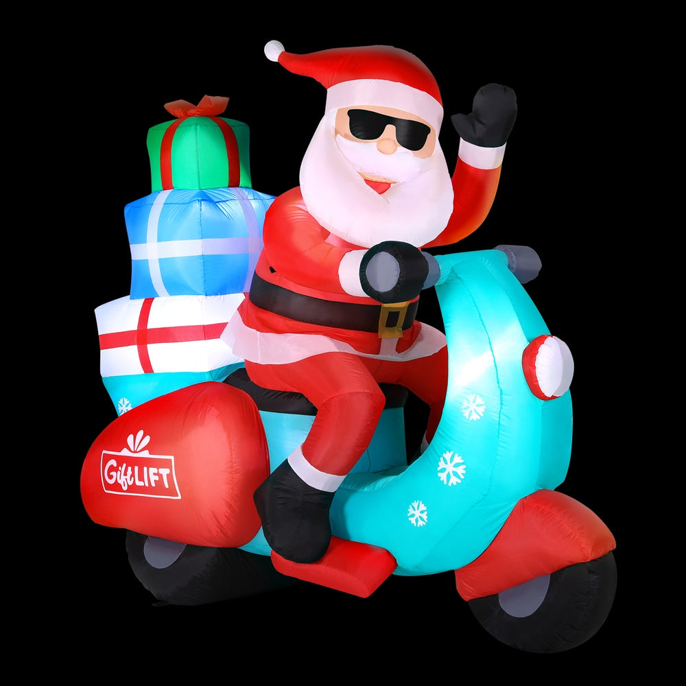 Jingle Jollys Christmas Inflatable Santa Motorbike LED Illuminated Decorations-0