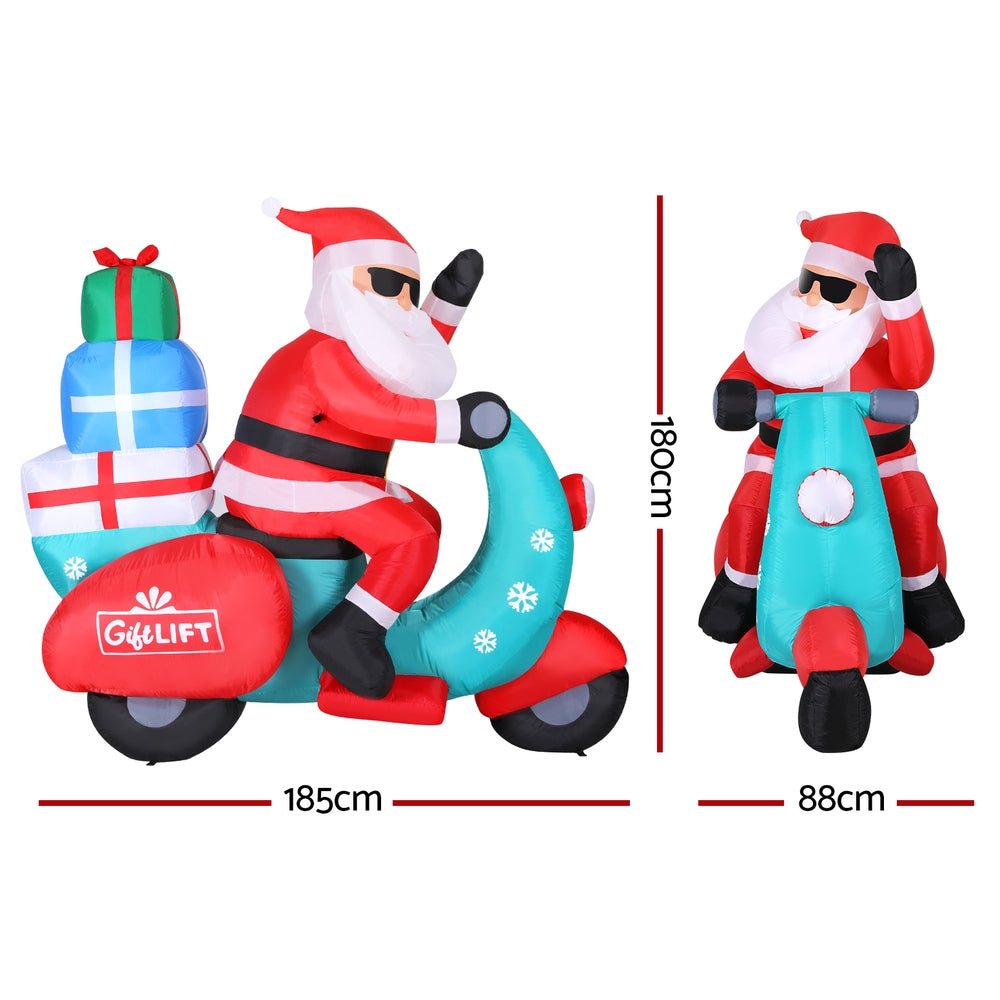 Jingle Jollys Christmas Inflatable Santa Motorbike LED Illuminated Decorations-1
