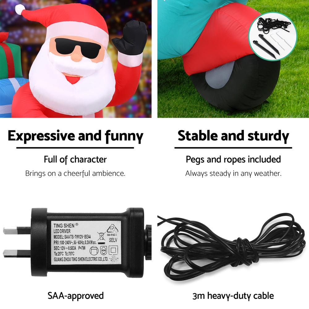 Jingle Jollys Christmas Inflatable Santa Motorbike LED Illuminated Decorations-5