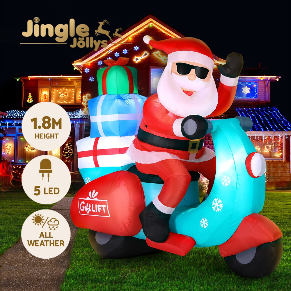 Jingle Jollys Christmas Inflatable Santa Motorbike LED Illuminated Decorations-6
