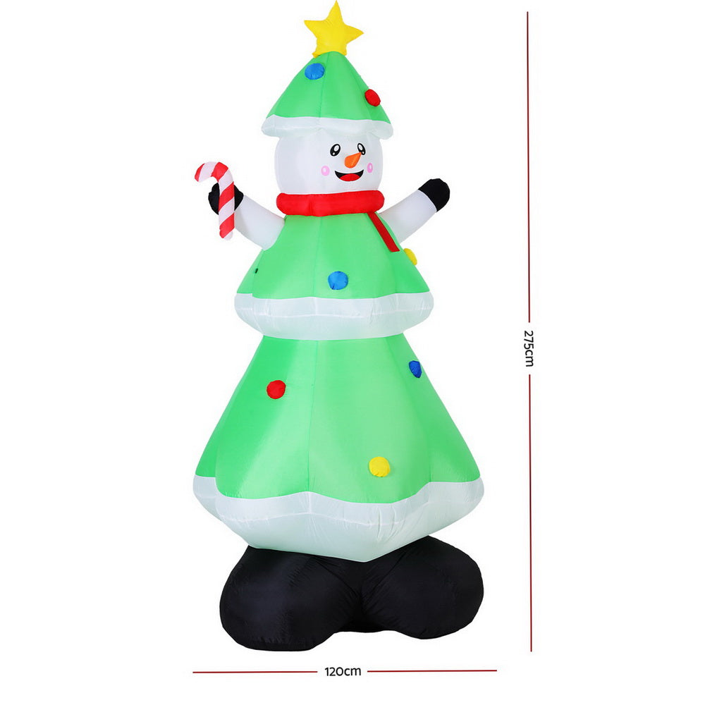 Jingle Jollys Christmas Inflatable Snowman Tree 2.75M Height LED Decorations Illuminated-2