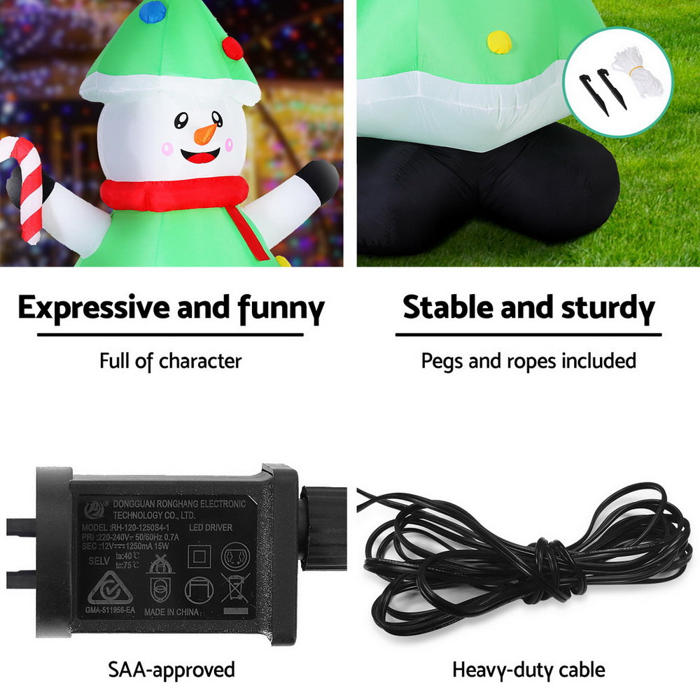 Jingle Jollys Christmas Inflatable Snowman Tree 2.75M Height LED Decorations Illuminated-5