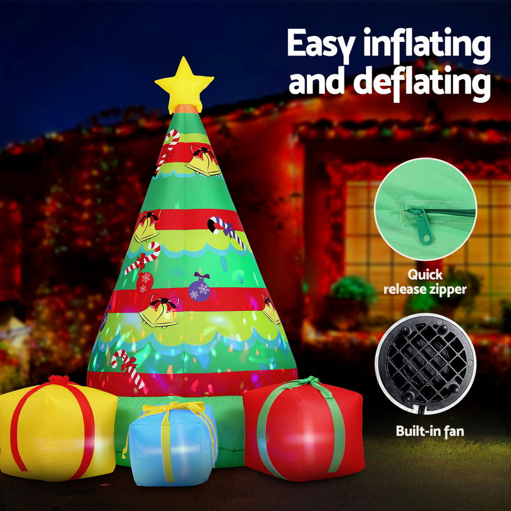 Jingle Jollys Christmas Inflatable Gift Tree 2.2M Height Flashing Light Decorations Illuminated-4