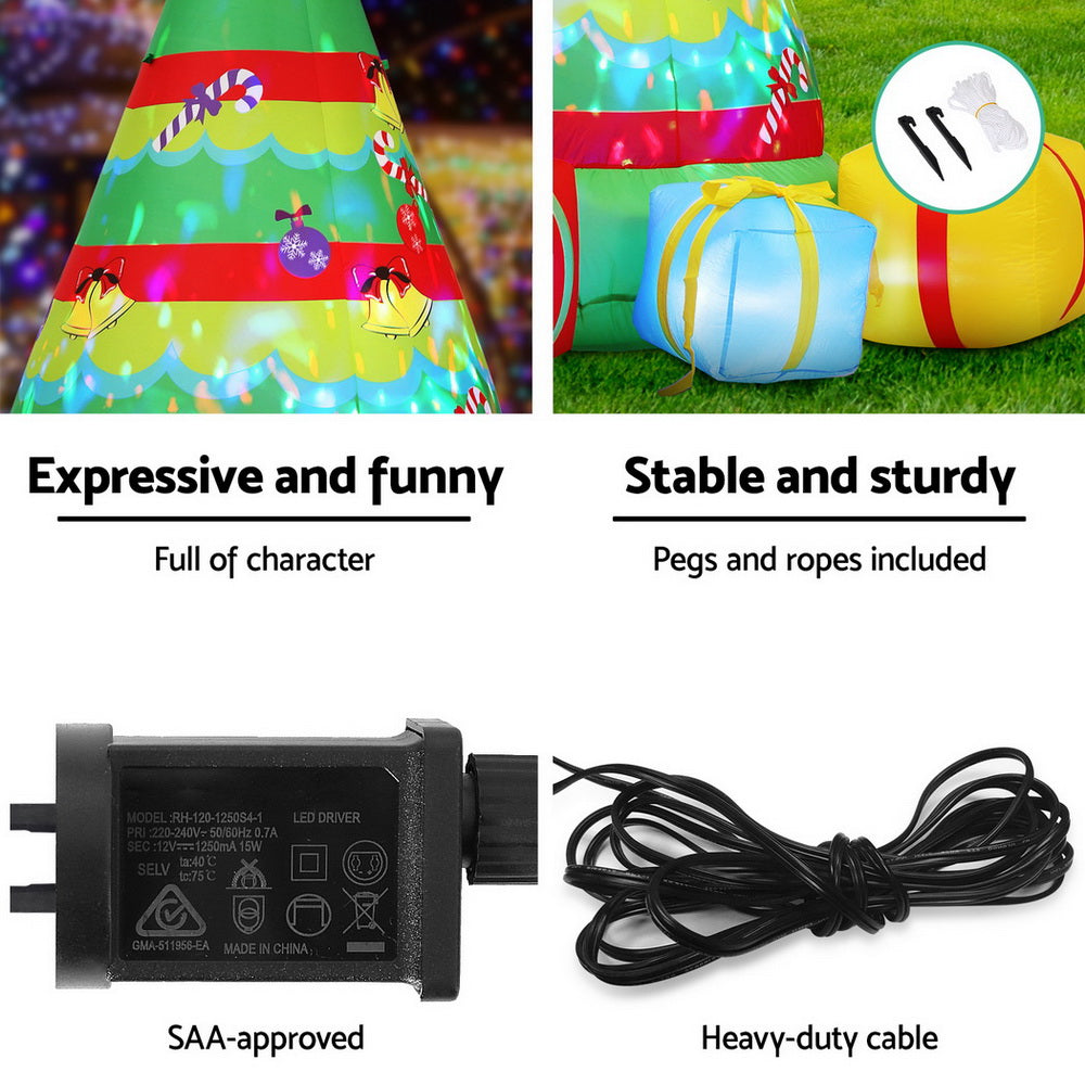 Jingle Jollys Christmas Inflatable Gift Tree 2.2M Height Flashing Light Decorations Illuminated-5