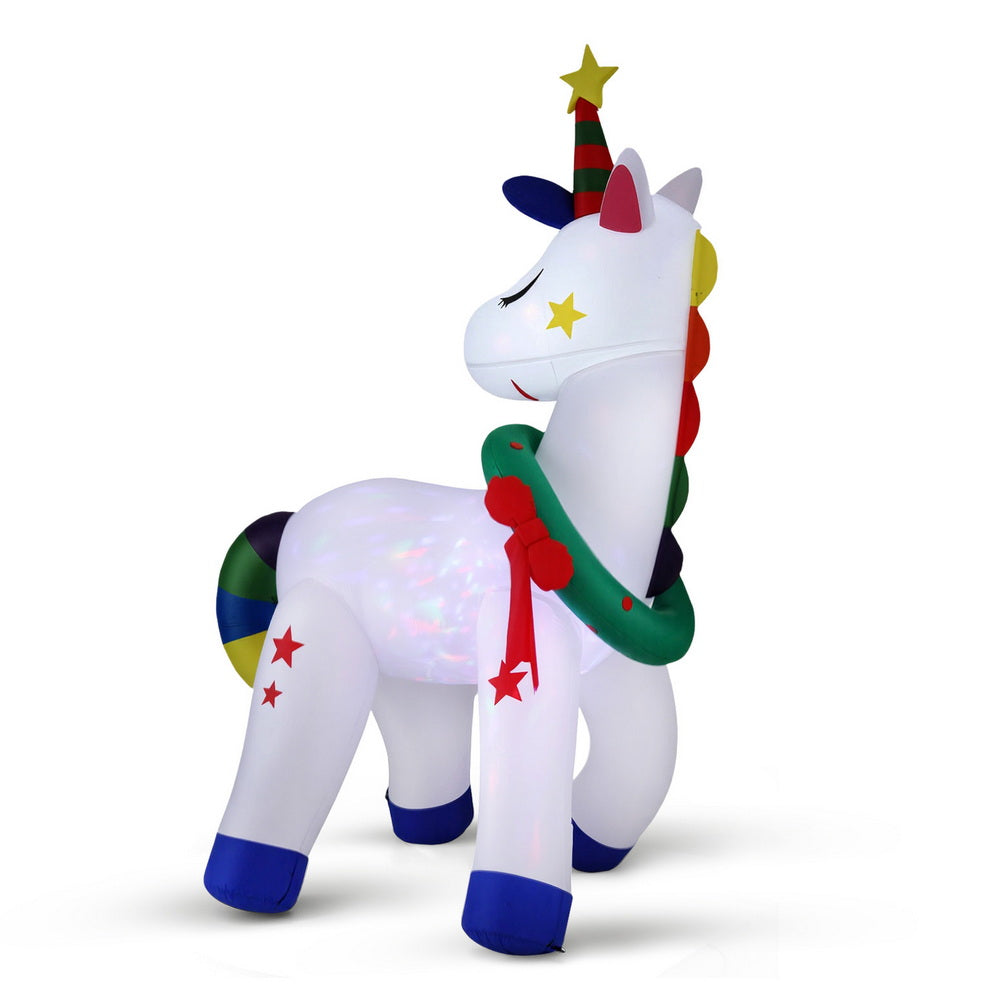 Jingle Jollys Christmas Inflatable Unicorn 1.8M Tall Outdoor Decorations Illuminated-0
