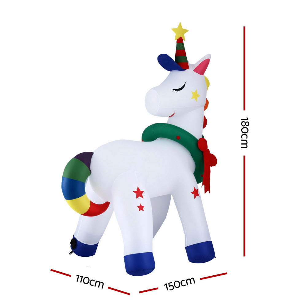 Jingle Jollys Christmas Inflatable Unicorn 1.8M Tall Outdoor Decorations Illuminated-1