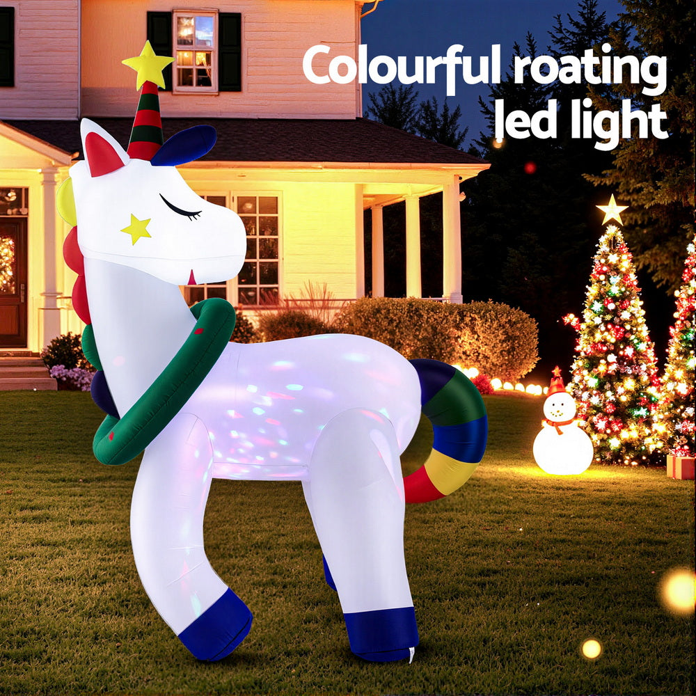 Jingle Jollys Christmas Inflatable Unicorn 1.8M Tall Outdoor Decorations Illuminated-3