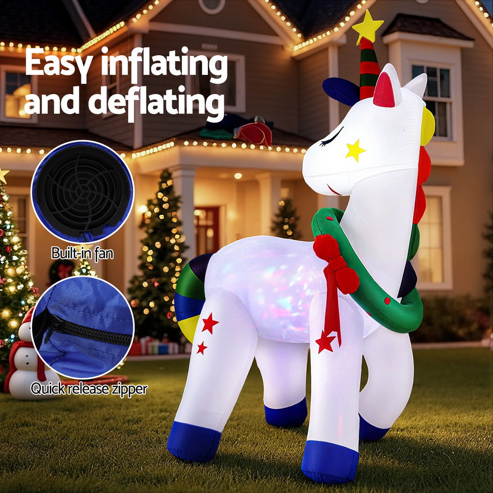 Jingle Jollys Christmas Inflatable Unicorn 1.8M Tall Outdoor Decorations Illuminated-4