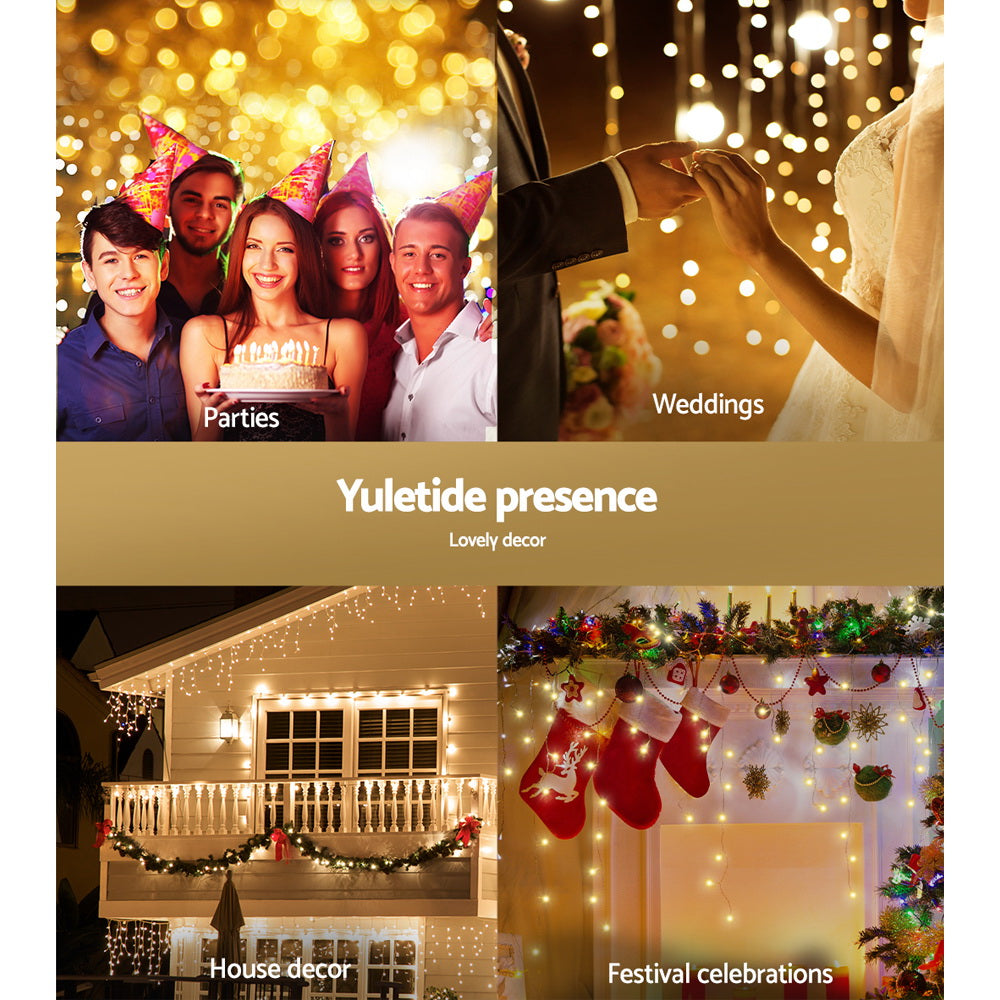 12.5M Christmas Lights Solar Icicle String Light Warm White Jingle Jollys-6