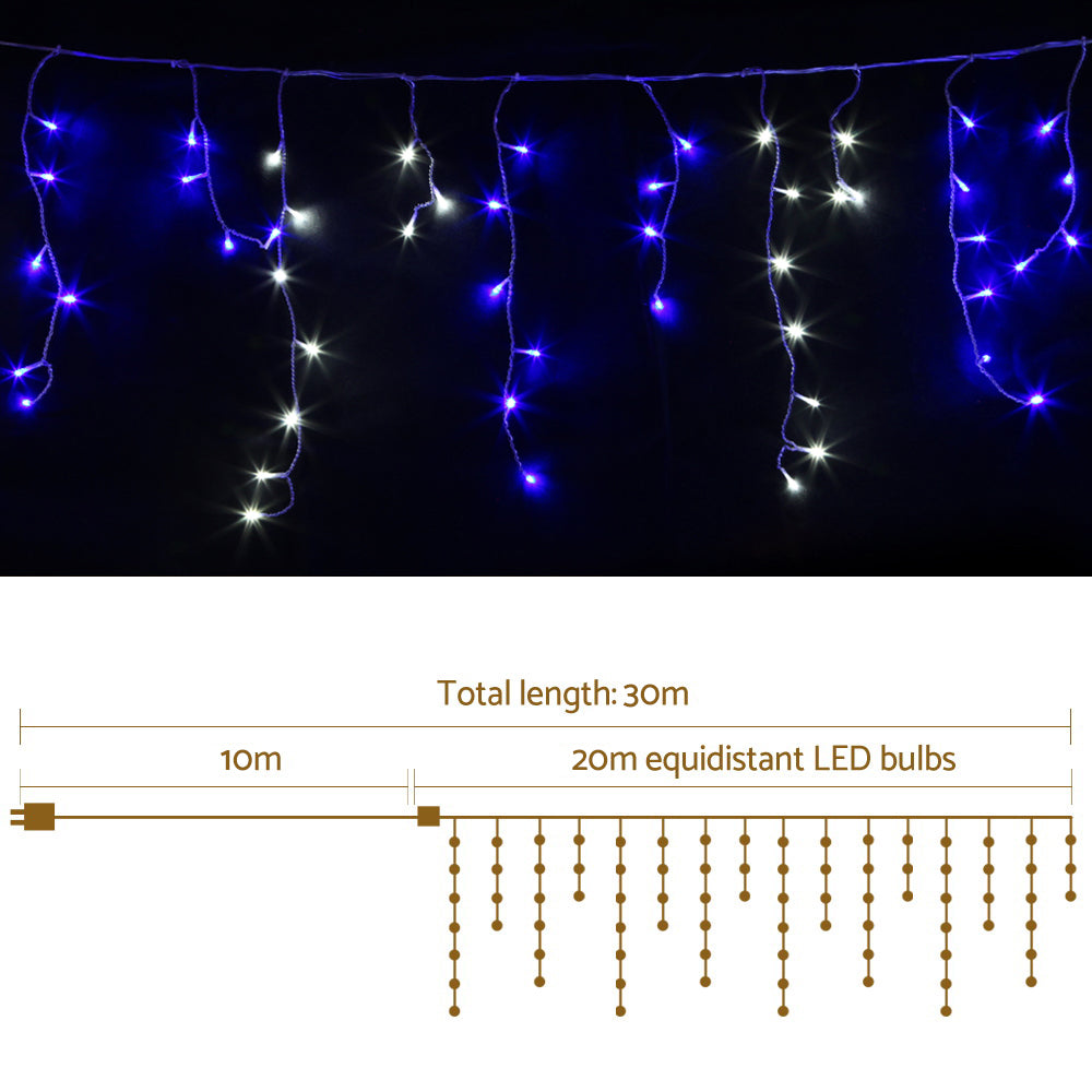 20M Christmas Lights Icicle Light 800 LED Blue White Decor Jingle Jollys-1