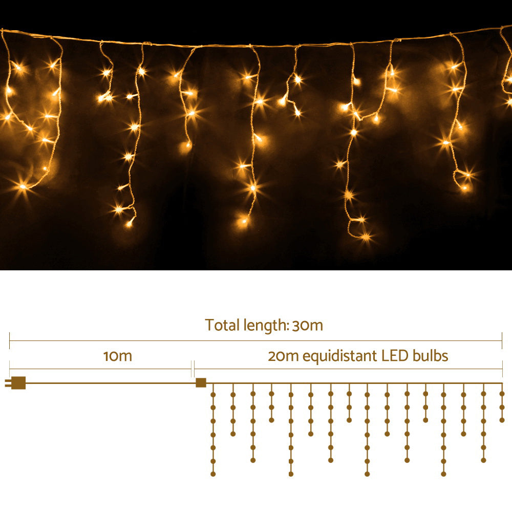 20M Christmas Lights Icicle Light 800 LED Warm White Decor Jingle Jollys-1