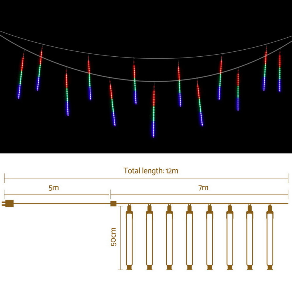 Jingle Jollys 7M Christmas Lights Shower Light 288 LED Icicle Falling Metor-1