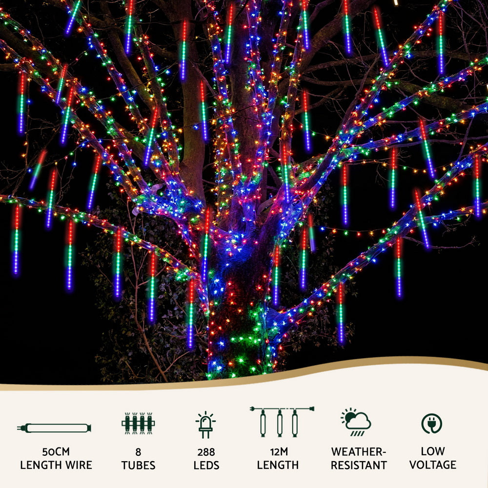 Jingle Jollys 7M Christmas Lights Shower Light 288 LED Icicle Falling Metor-3