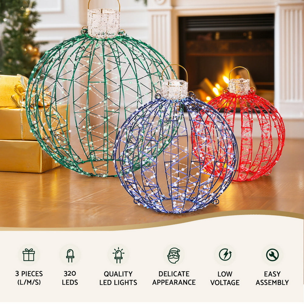 Jingle Jollys Christmas Lights 320 LED Fairy Light 3pcs Ball Decorations Set-3