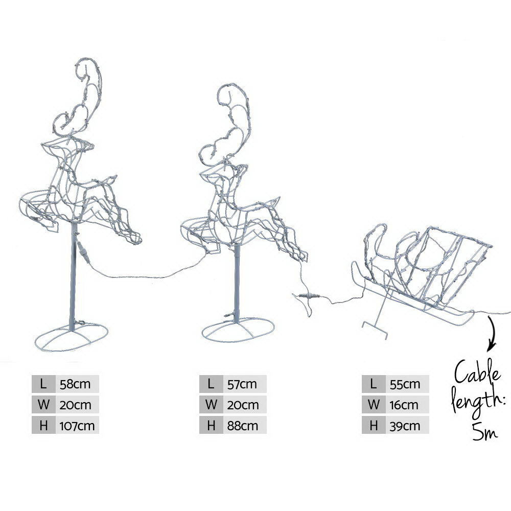 1X Christmas Lights Reindeer Sleigh 120 LED Decorations Jingle Jollys-1