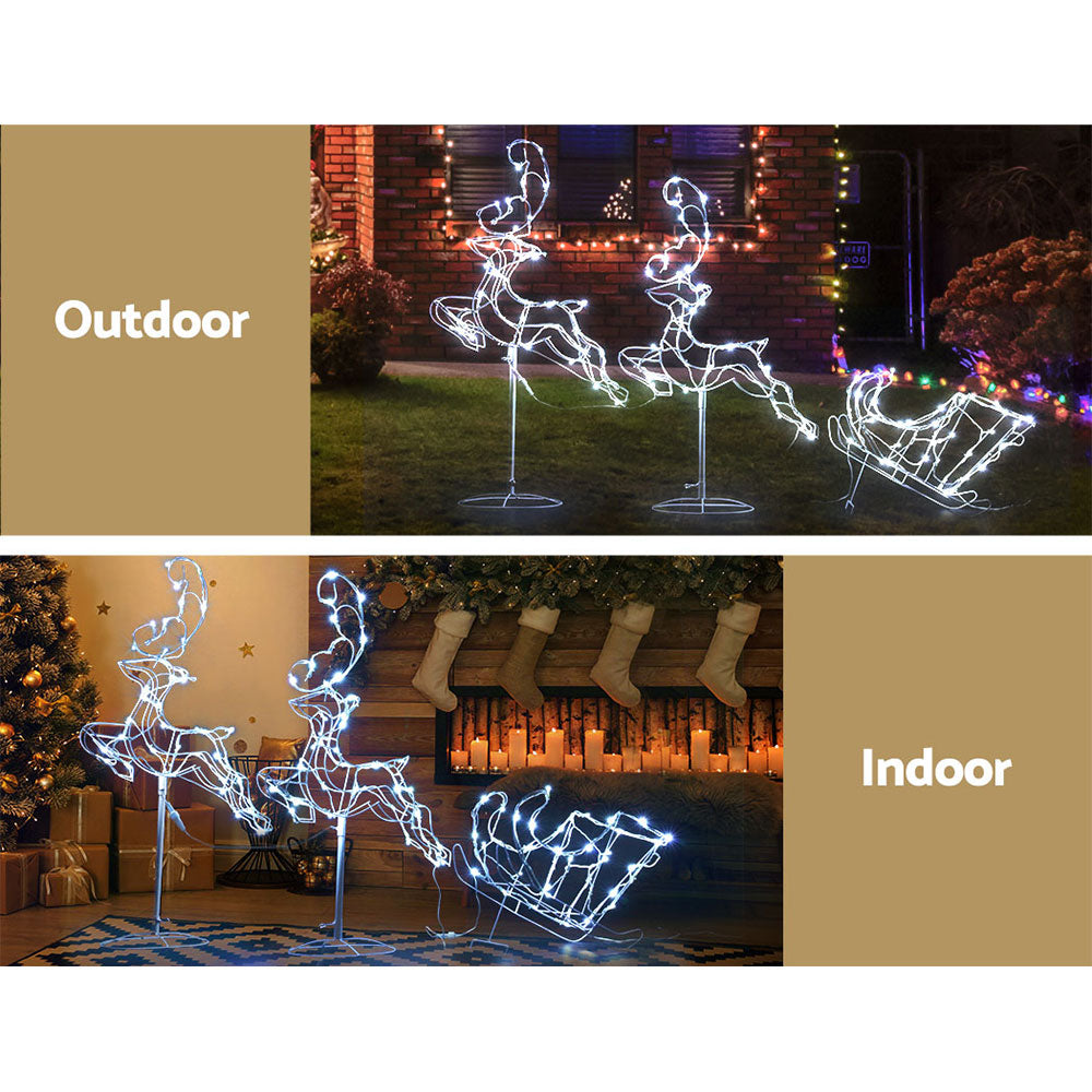 1X Christmas Lights Reindeer Sleigh 120 LED Decorations Jingle Jollys-3