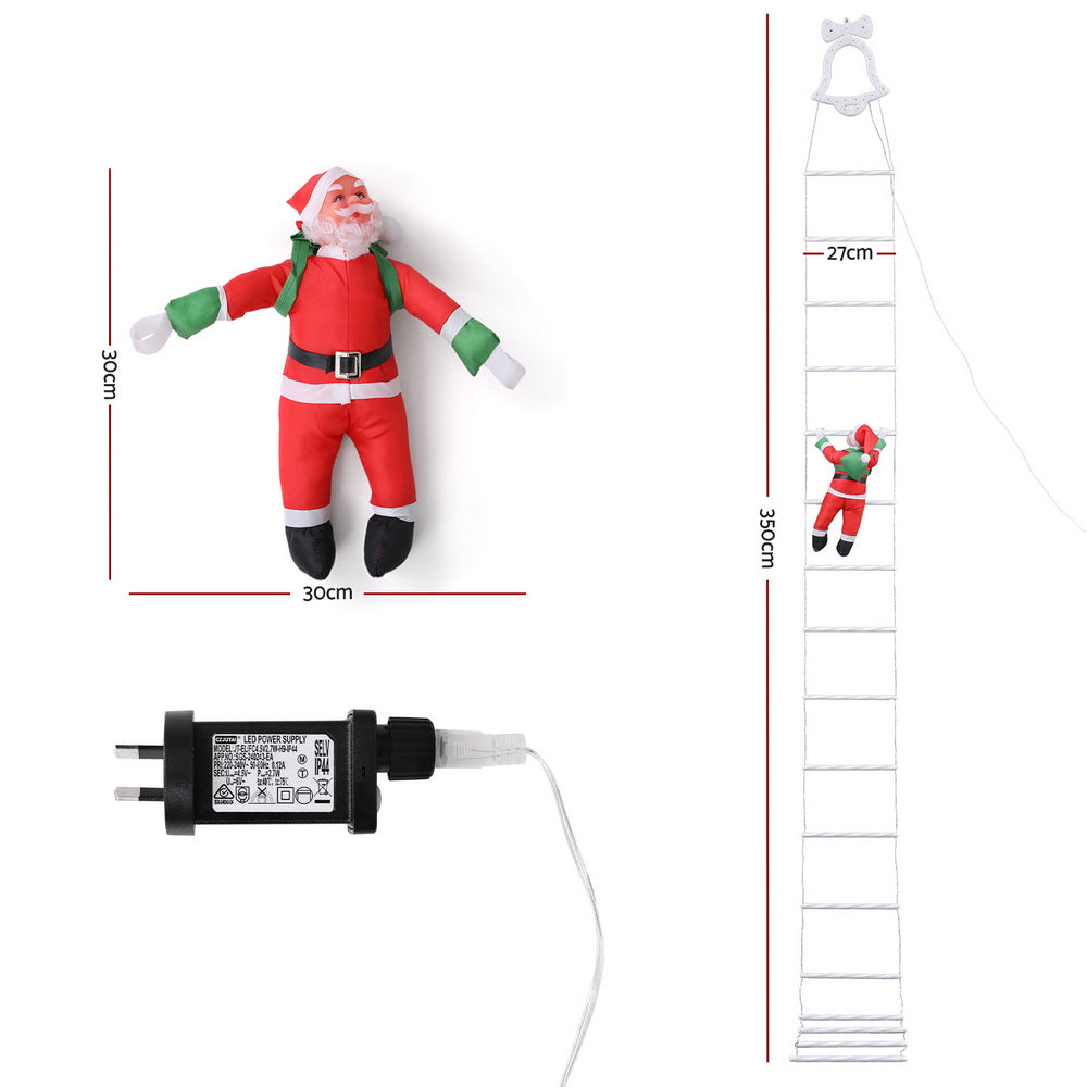 Jingle Jollys 3.5M Christmas Lights 300 LED Ladder Light with Santa Claus Decor-1