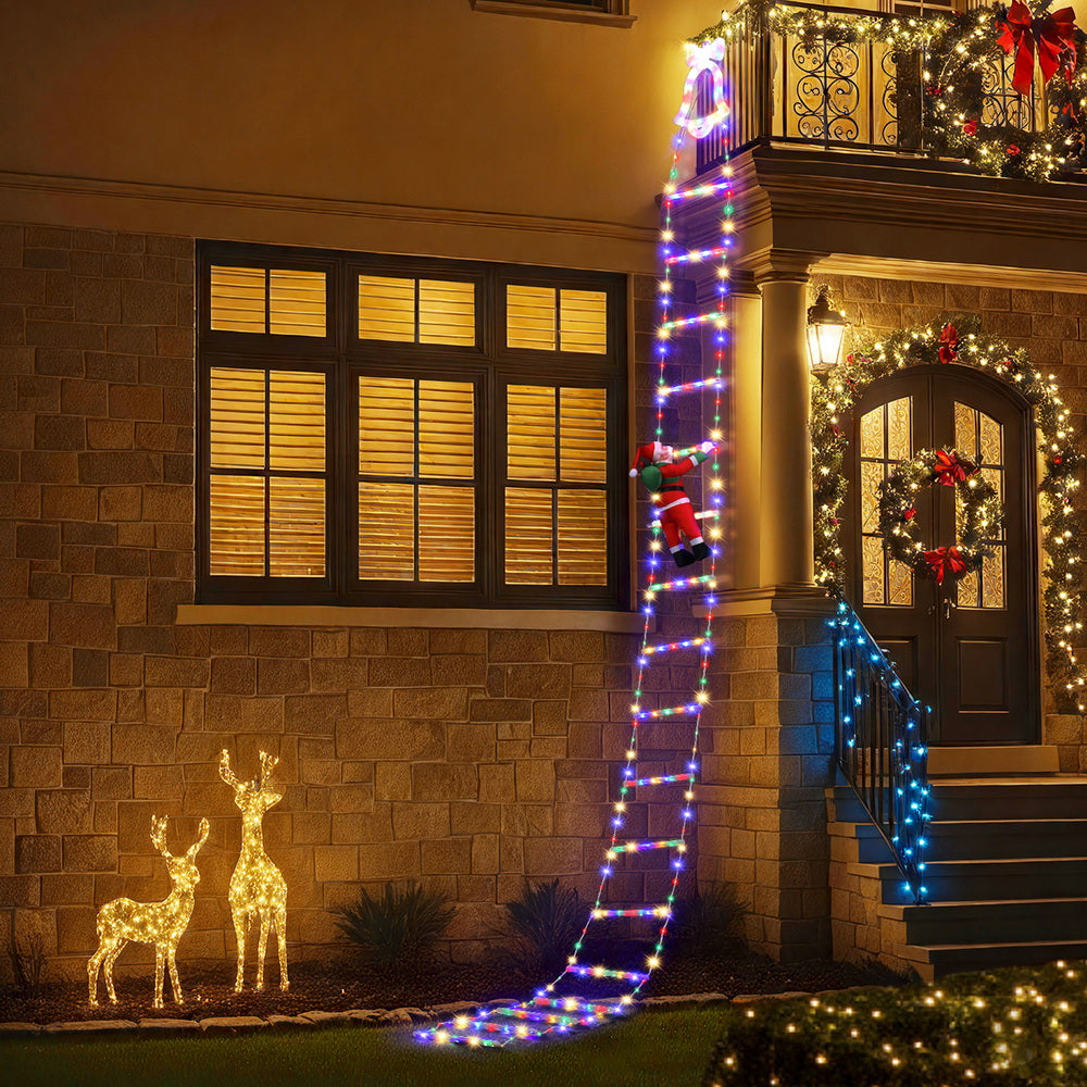 Jingle Jollys 3.5M Christmas Lights 300 LED Ladder Light with Santa Claus Decor-6