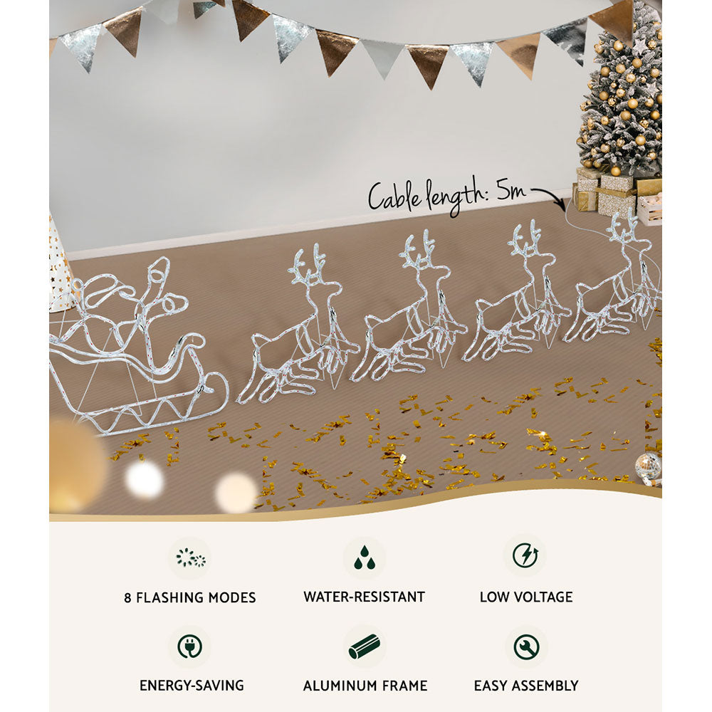 1X Christmas Lights Reindeer Sleigh 806 LED Decorations Jingle Jollys-2