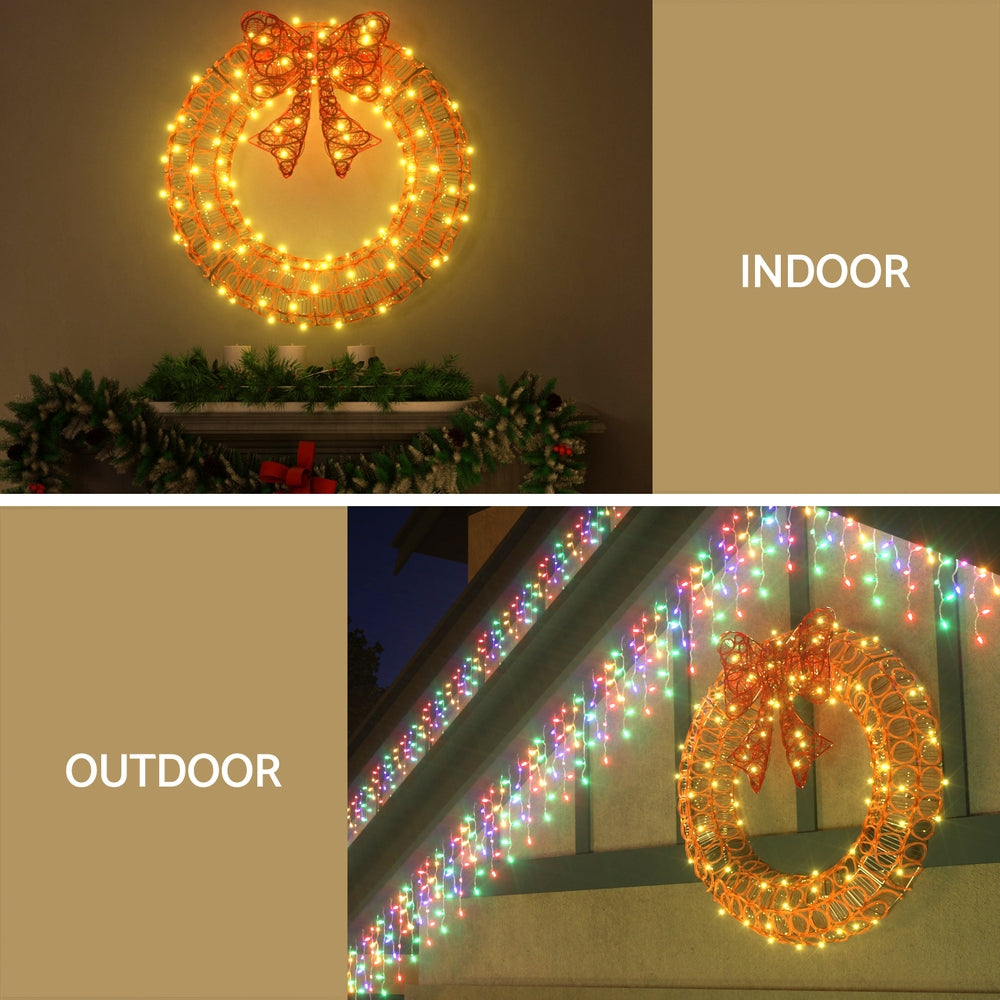 0.6M Christmas Lights 160 LED Motif Solar Wreath Xmas Decorations Jingle Jollys-3