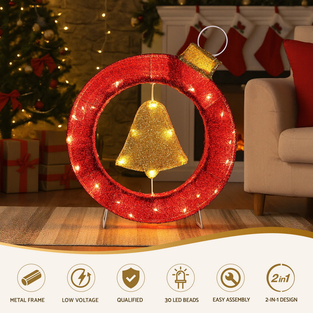 Jingle Jollys Christmas Lights 60cm Motif 30 LED Bell Wreath Xmas Decorations-4