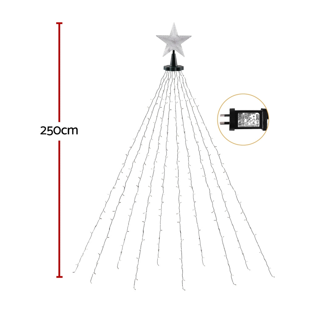 Jingle Jollys 2.5M Christmas Lights Waterfall String Light 300 LED Star Topper-1