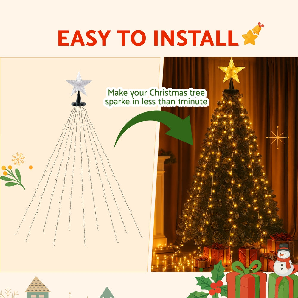 Jingle Jollys 2.5M Christmas Lights Waterfall String Light 300 LED Star Topper-5