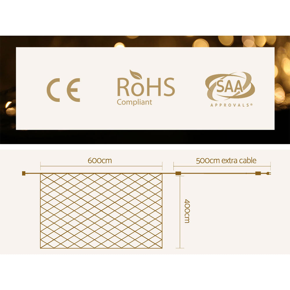 1000 LED Christmas Lights 4mx6m Net String Light Warm White Jingle Jollys-1