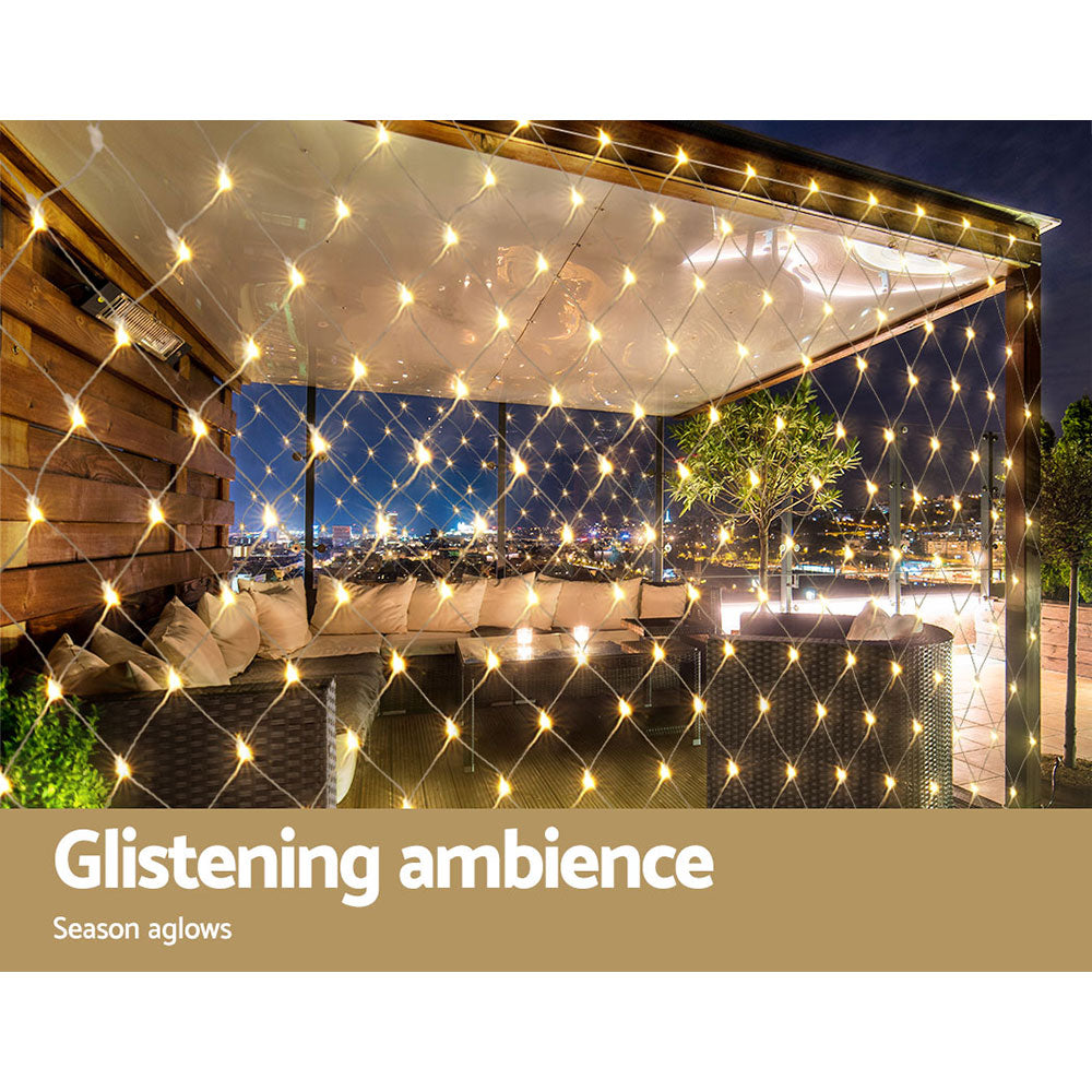 1000 LED Christmas Lights 4mx6m Net String Light Warm White Jingle Jollys-5