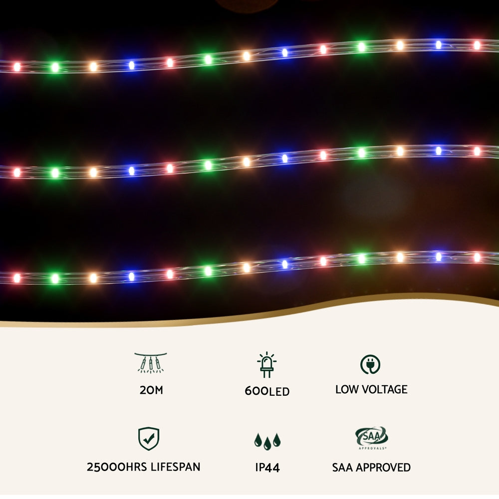 20M Christmas Lights String Rope Light Decorations 600 LED Colorful Jingle Jollys-2
