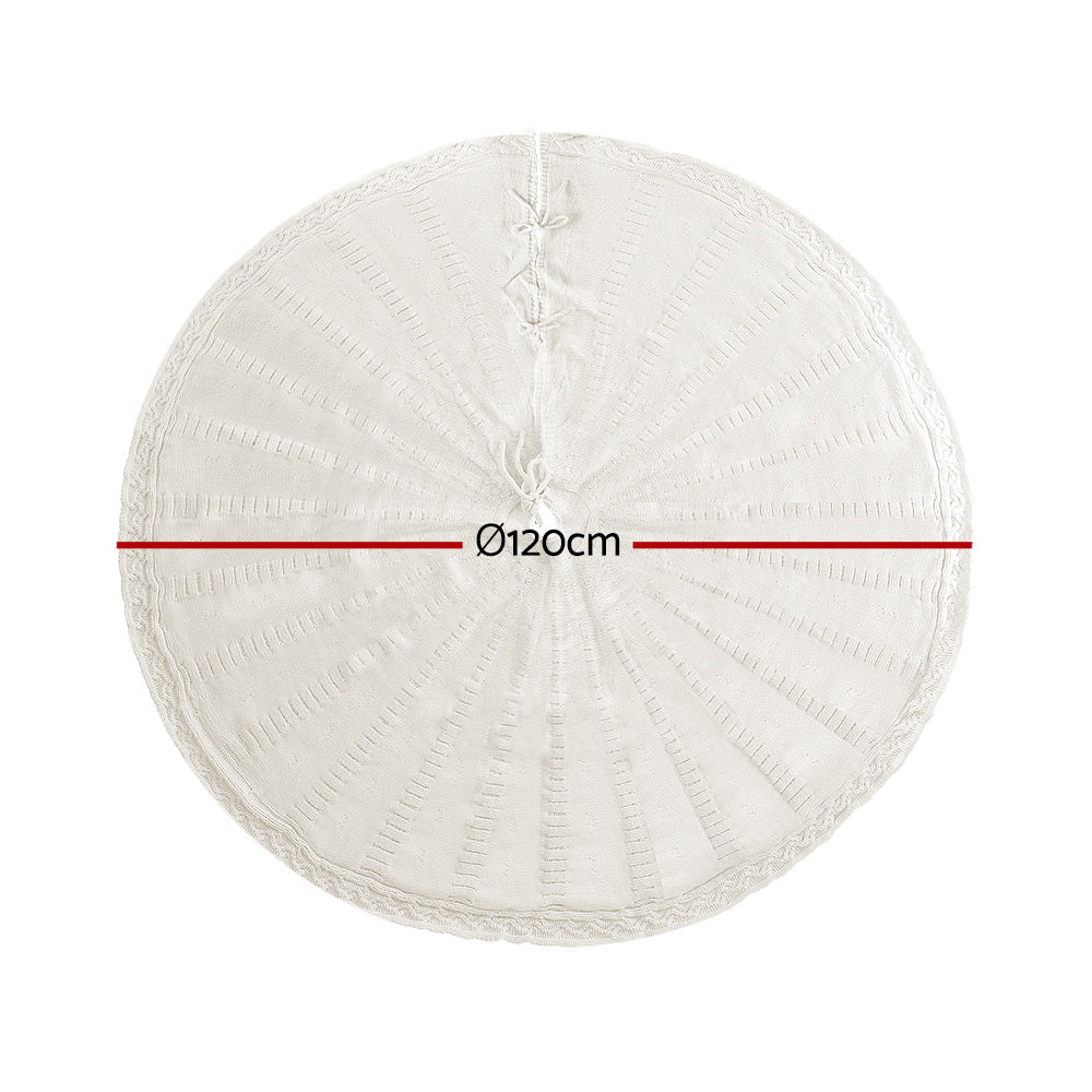 Jingle Jollys Christmas Tree Skirt 120cm Knitted Xmas Tree Ornaments Decor Beige-1