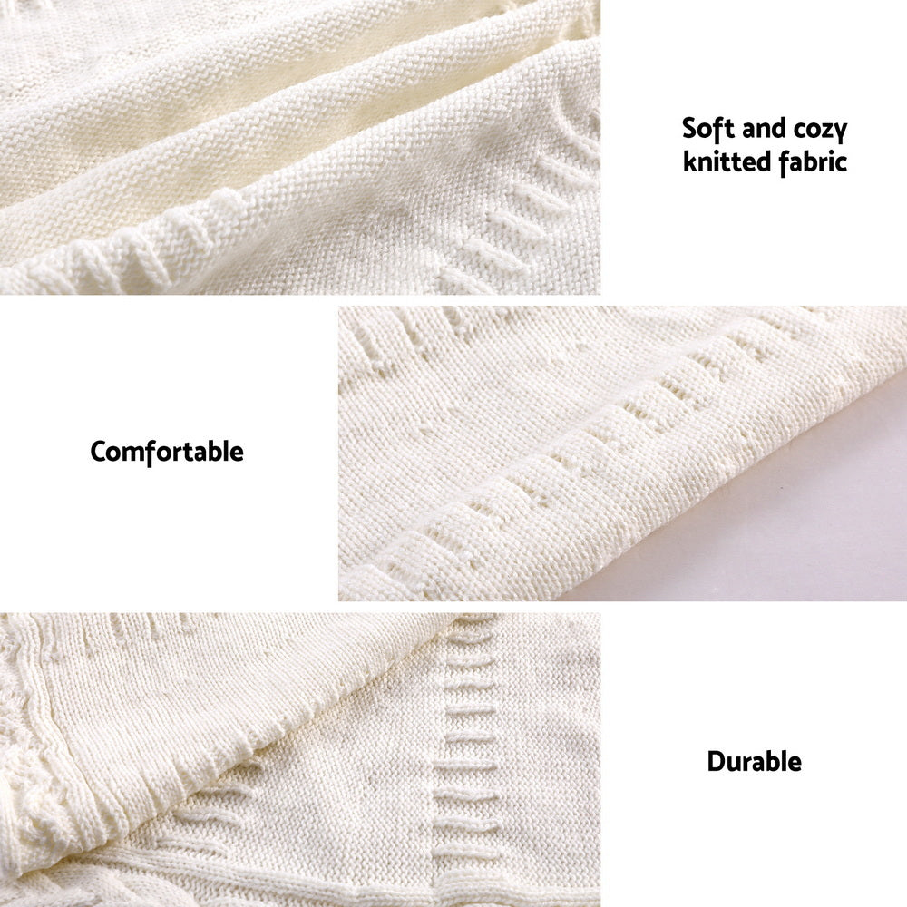 Jingle Jollys Christmas Tree Skirt 120cm Knitted Xmas Tree Ornaments Decor Beige-5