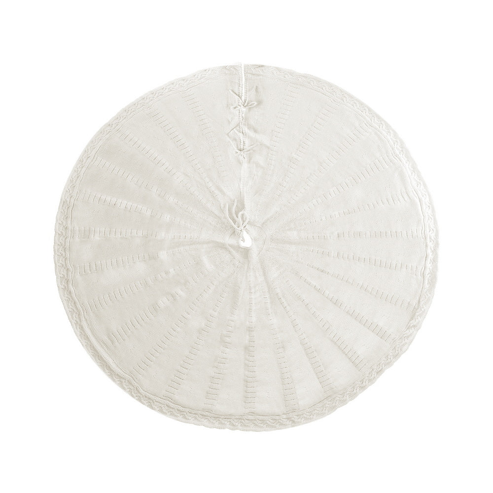 Jingle Jollys Christmas Tree Skirt 90cm Knitted Fabric Xmas Ornament Decor Beige-0