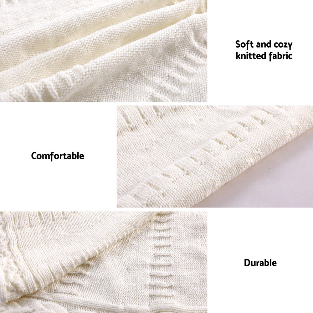 Jingle Jollys Christmas Tree Skirt 90cm Knitted Fabric Xmas Ornament Decor Beige-5