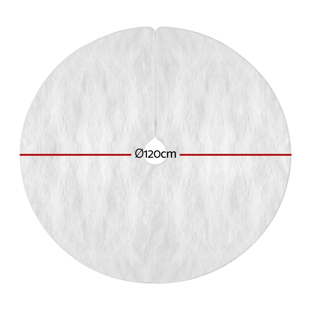 Jingle Jollys Christmas Tree Skirt 120cm Plush Xmas Fluffy Ornaments Decor White-1