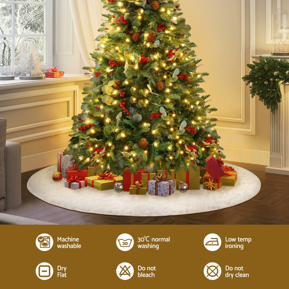 Jingle Jollys Christmas Tree Skirt 120cm Plush Xmas Fluffy Ornaments Decor White-3