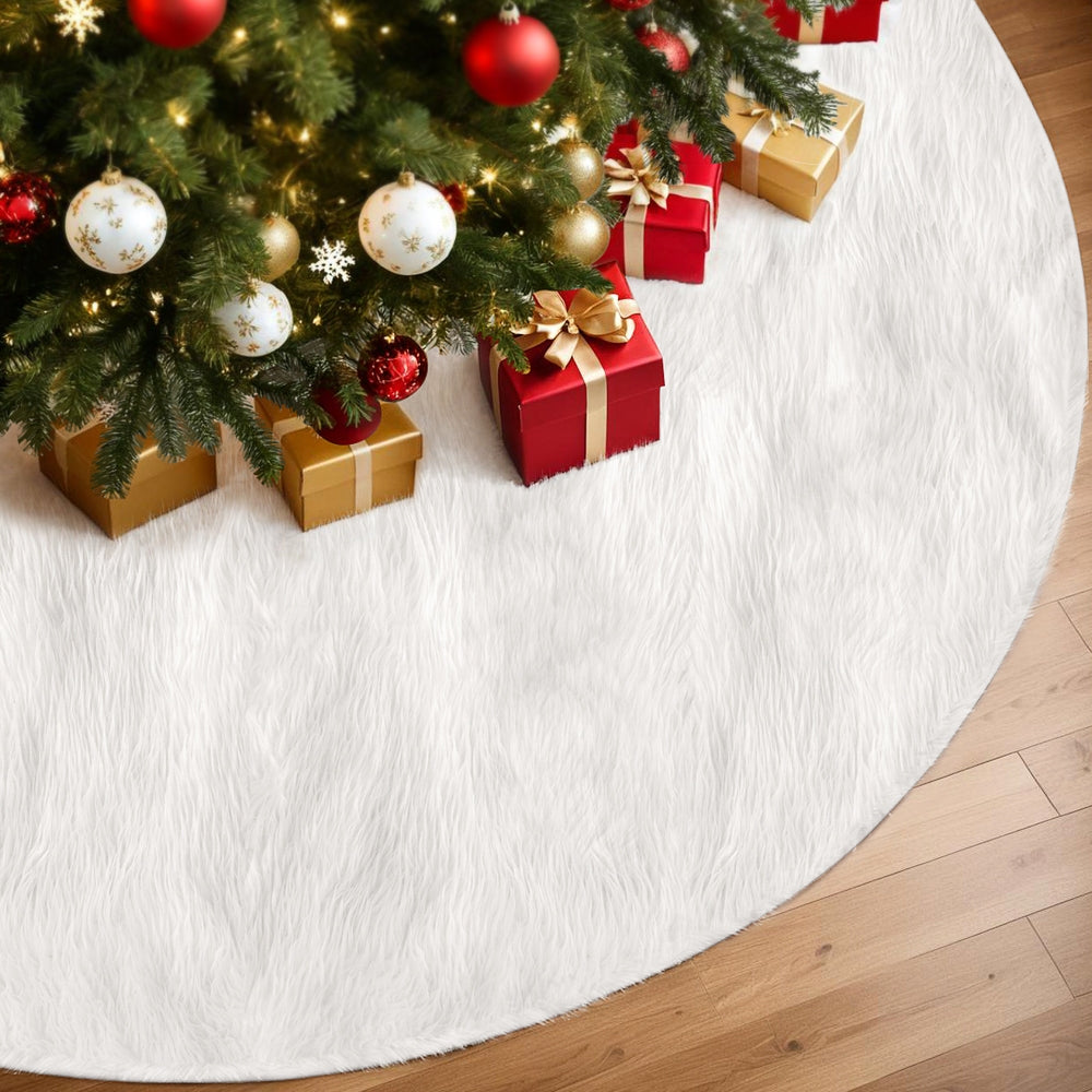 Jingle Jollys Christmas Tree Skirt 120cm Plush Xmas Fluffy Ornaments Decor White-6