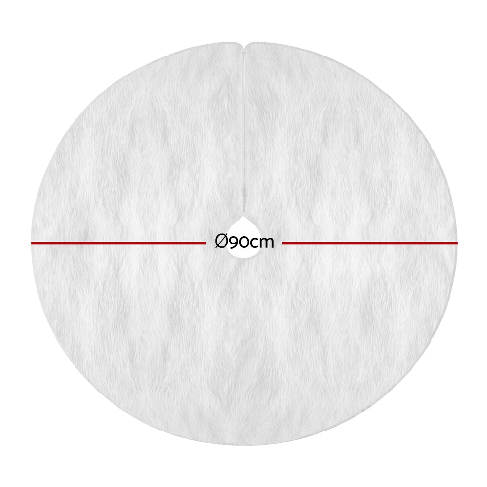 Jingle Jollys Christmas Tree Skirt 90cm Plush Xmas Fluffy Ornaments Decor White-1
